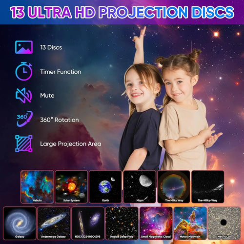 13-in-1 Galaxy Star Projector – HD Night Light with 360° Rotation & Timer
